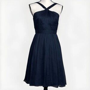 J.Crew Sinclair Silk Chiffon Halter Dress Navy Blue Short Cocktail Party Size 4